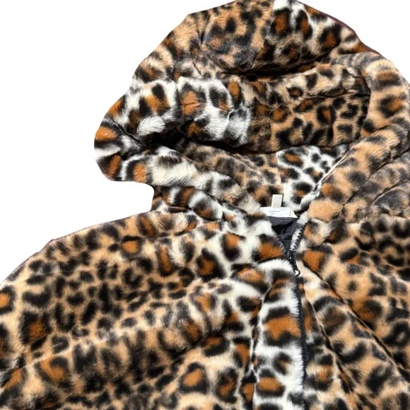 Leopard Faux Fur Hooded Jacket - Brown/Black/White: SUPER SOFT! - Picture 3 of 5